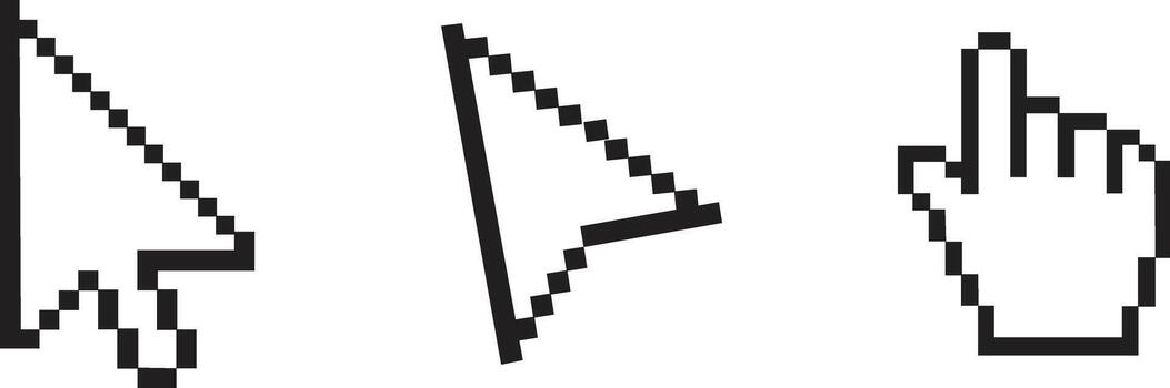Pixel Art Cursor Icon Set - Computer Mouse Pointer and Hand Click ICON vector
