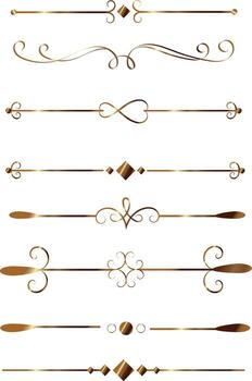 Set of Fancy Decorative Ornamental Lines. Golden gradient, transporent backround vector