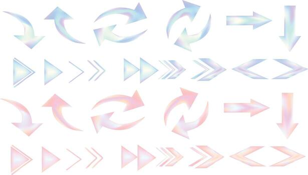 Hologaphic hand drawn arrows. Arrow icon collecttion on transpoent background, 3d gadient mesh vector