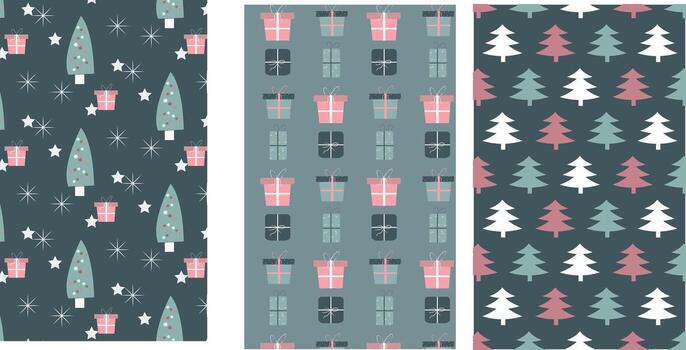 Set of seamless pattern, boho style. Christmas Digital Paper Bundle background vector