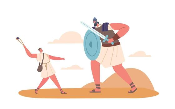 Biblical Story Of David And Goliath Character who Described In Book Of Samuel As A Philistine Giant Defeated By David vector