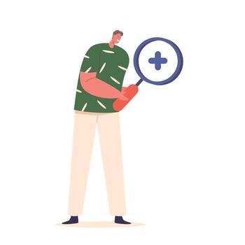 Graphic Designer Scrutinizes His Work With A Huge Magnifier, Focusing On Every Detail Of Design To Ensure Perfection vector