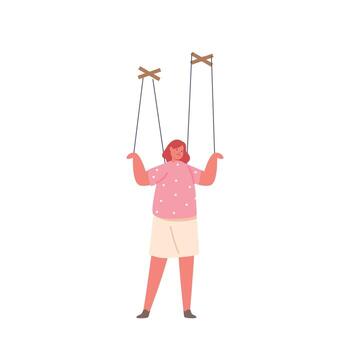 Manipulated Marionette Child Character Suspended By Strings, Symbolizing The Concept Of Parental Manipulations vector