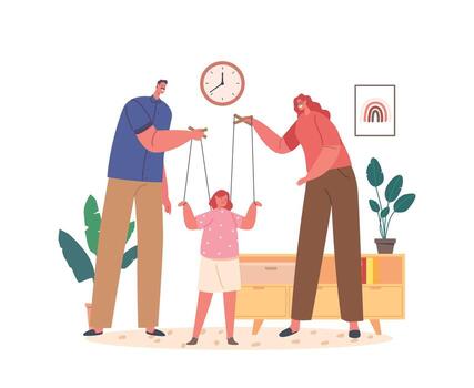 Overbearing Parents Manipulate Their Child's Every Move, Treating Them Like A Marionette, Pulling The Strings vector