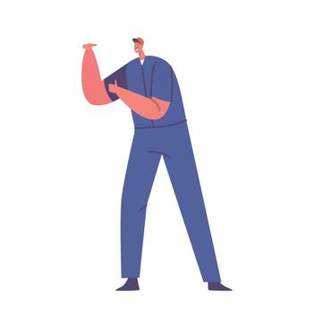 Worker Male Character In Uniform Isolated on White Background. Man Operates Machinery And Performs Manual Labor vector