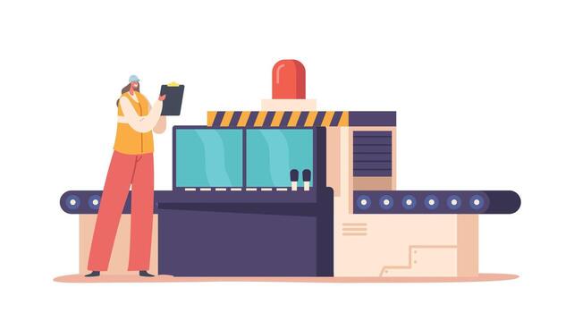 Female Worker Character Makes Engineering Control In Production Line By Identifying Hazards, Evaluating Risks vector