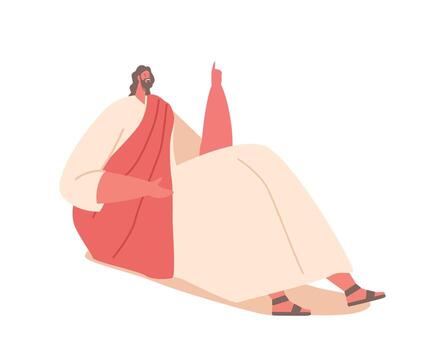 Jesus Character Seated On Floor, Captivatingly Shares Parables, Inviting Listeners To Ponder And Learn From His Teaching vector