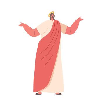 Smiling Jesus Christ Character With Joyful Expression, Outstretched Arms, Radiating Love And Warmth. Smiling And Joyful vector