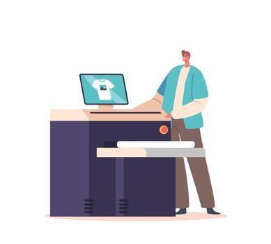 diseñador masculino personaje huellas dactilares creativo diseño en camiseta utilizando especializado impresión tecnicas tal como pantalla impresión vector