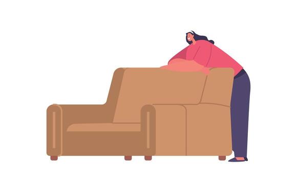 Relaxed Woman Reclining On A Comfortable Sofa, Exuding Tranquility And Contentment In A Serene Setting vector