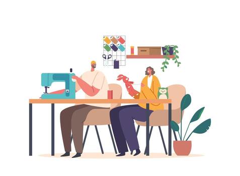Crafty Characters Creating Handmade Toys With Care And Skill, Stitching And Sewing With Precision To Bring Joy vector