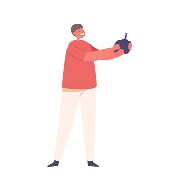 Child Operating A Remote Control Pad, Engrossed In Technological Play, Exploring The Joy Of Navigating Device vector