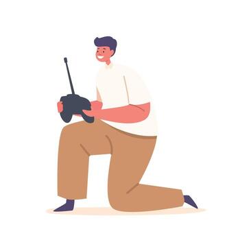 Child Operating A Remote Control Pad, Engrossed In Navigating Toy Car Or Drone With Excitement And Precision Isolated vector