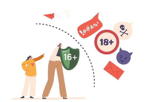 Mother Shielding Her Child From Harmful Internet Information, Need For Online Safety And Responsible Usage Illustration vector