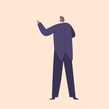 Elegant Conductor Male Character Passionately Leading The Symphony, Commanding Attention With Precise Gestures vector