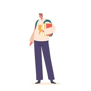 Man Student Character Carrying Books, Determined To Expand Knowledge And Excel Academically, Illustration vector