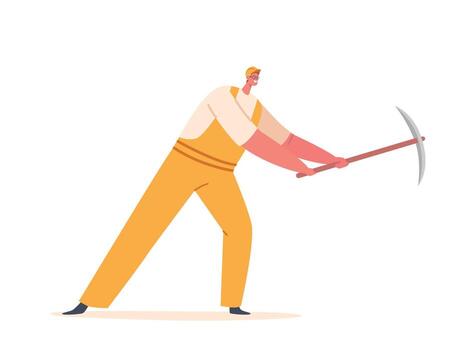 minero personaje participación pico, excavación para minerales en subterráneo minas hombre utilizar herramienta a extraer carbón y rieles vector