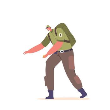 Ranger Forester Character Manages And Preserves Forest Ecosystems. Monitoring, Protecting, And Regulating vector