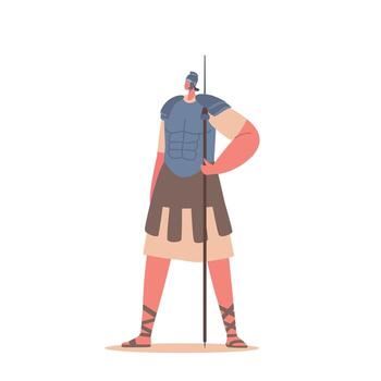 Disciplined And Formidable, The Roman Soldier Character Equipped With Armor, A Helmet, And A Spear. Trained In Combat vector