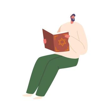 Man Engaged In The Sacred Act Of Reading The Torah, Connecting To The Wisdom And Teachings Of Judaism vector