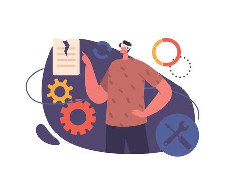 financiero datos administración en ciberespacio. virtual analítica y datos ciencia, personaje trabajo con artificial inteligencia vector