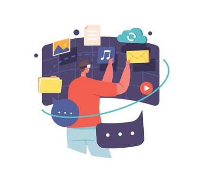 Virtual Analytics And Data Science, Financial Data Management in Cyberspace. Character Work with Artificial Intelligence vector