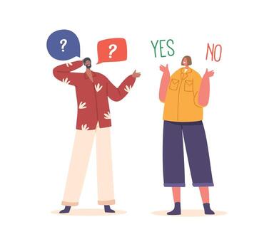 Characters Making Decision Deliberating Between Yes Or No Options, Considering Factors, Weighing Pros And Cons vector