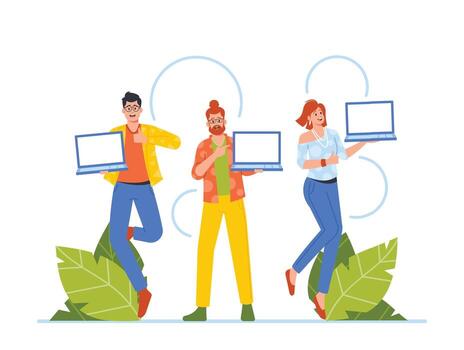 Positive Promoters Point On Empty Screen Of Laptops with Place of Advertising or Information on Modern Devices vector