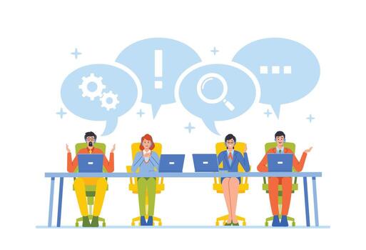 Technical Support Specialist Solve Client Problems Online. Hotline Call Center. Customer Service Staff In Headset Work vector