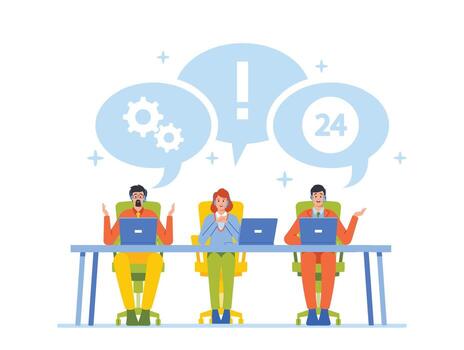 Call Center Hotline, Operator And Client Communication, Specialist Solve Clients Problems Online. Technical Support vector