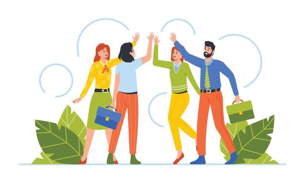 Unity And Support Between Colleagues, Command Agreement Concept. Team Of Business People Celebrate Success In Work vector