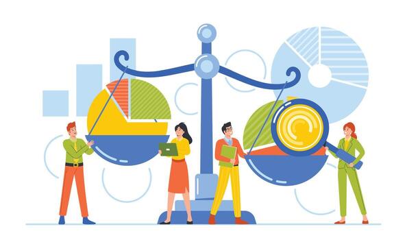 Benchmarking Concept with Business Characters Compare Tools For Companies Improvement and Progress vector