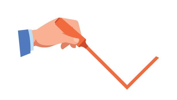 Hand Writing A Red Tick Isolated on White Background. Image Signifies Approval, Success Or Completion Of A Task vector