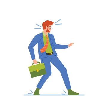 Frightened Business Man Character Standing In A Defensive Pose With Arm Up, Appearing Anxious And Apprehensive vector