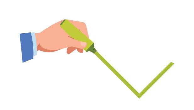 Hand Writing A Green Tick Isolated on White Background. Image Symbolizes Vote, Highlight, Completion Of A Task vector