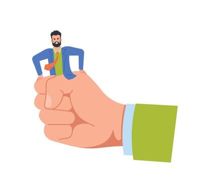 Businessman Character Struggles To Break Free From Giant Fist, Symbolizing Struggle Against Adversity And Obstacles vector