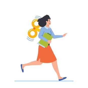 Clockwork Toy Business Employee Female Character Rushing With Document Folder, Managing Inventory, Orders vector
