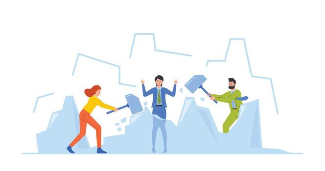 Concept Of Knowing Each Member And Warm Up For Participants Meeting. Characters Ice Breaking Activity, Game Or Event vector