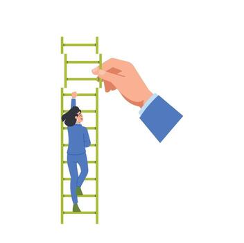 Boss Help Business Person Climb The Stairs, Image Emphasizing Importance Of Teamwork, Guidance, And Leadership vector