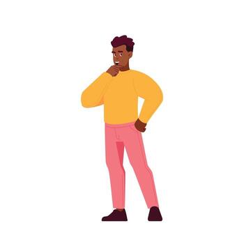 Doubtful Man Thinking, Solve Complicated Task Or Choose Right Decision. Student Or Businessman Touching Chin vector