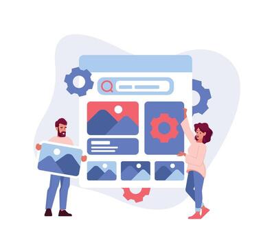 ui o ux diseñadores equipo compartiendo ideas y colaborando en diseño de usuario interfaz en móvil dispositivo ilustración vector