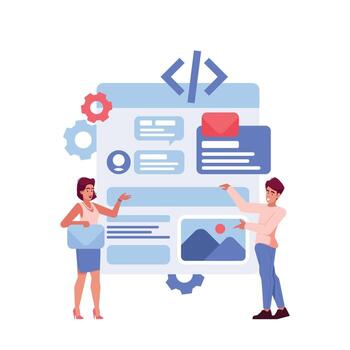 Ui Ux Designer Characters Working On Website Or Application Wireframe Create Design And Programming Mobile App vector