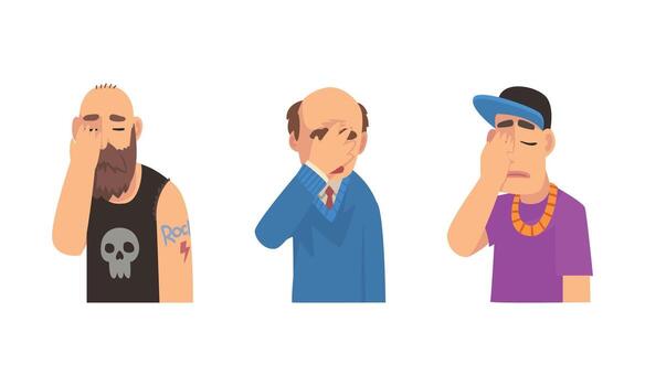 Disappointed Man Covering His Face with Hand Displaying Frustration and Embarrassment Set vector