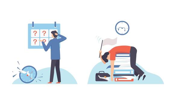 Man with Breaking Clock Dial Failing Handling Deadline and Timeline Set vector