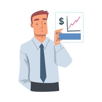 Man Analyzing Financial Profit Growth and Evaluating Revenue and Expense Illustration vector