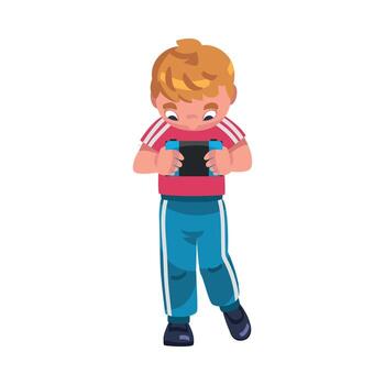 Boy Addicted to Gadget Playing Game with Console Illustration vector