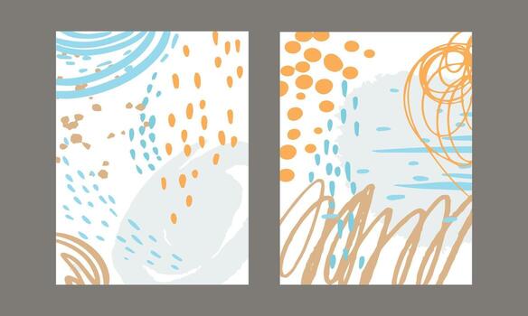 Card with Brush Stroke and Dots Scribble Design Set vector