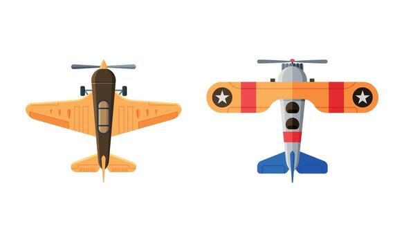 Flying Aircraft with Jet Engine View from Above Set vector