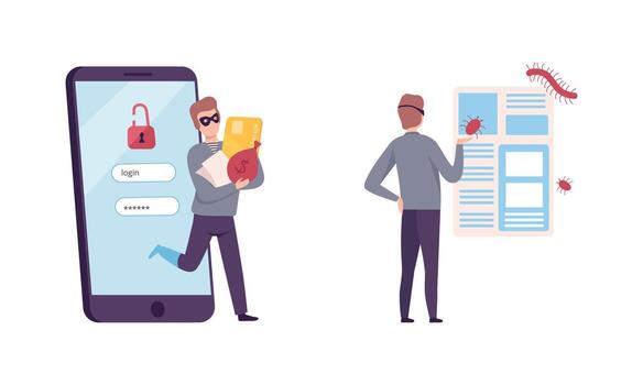 Hacker Stealing Personal Data and Money with Phishing Site Set vector