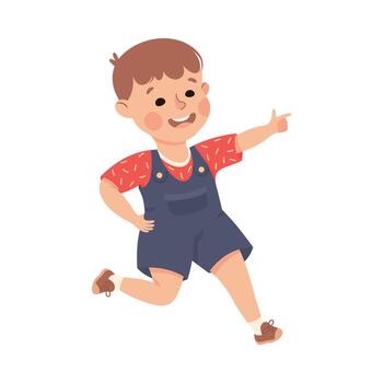 Funny Boy Pointing at Something with Extending Hand and Index Finger Illustration vector